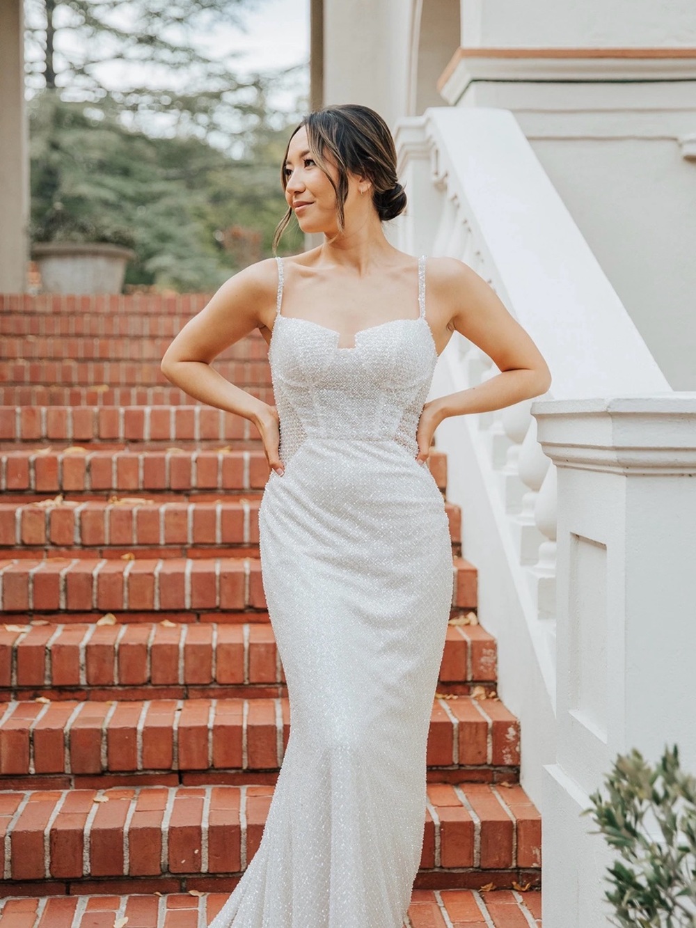 D4113 Essense of Australia Beaded Spaghetti Strap Wedding Gown